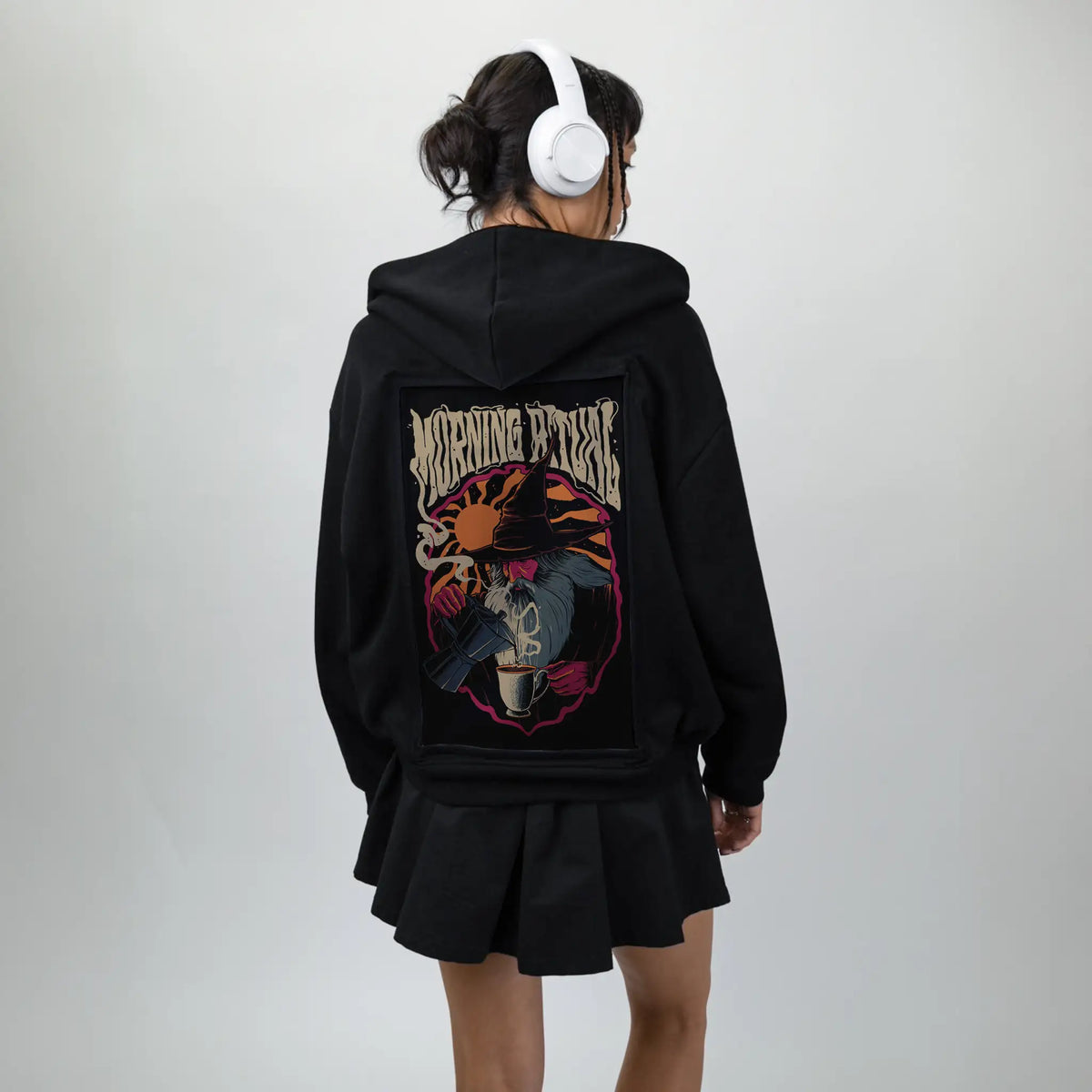 morningritual patch on female essential zip hoodie in after hours