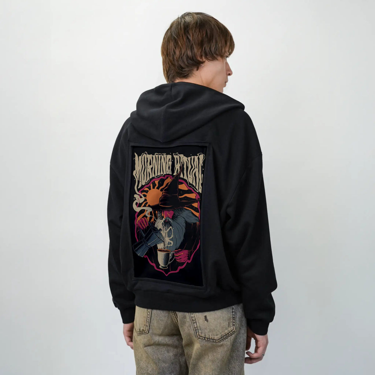 morningritual patch on male essential zip hoodie in after hours
