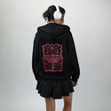 moth patch on female essential zip hoodie in after hours