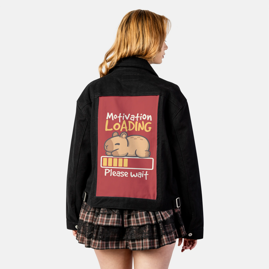 motivationloading patch on female atelier canvas jacket in nightfall