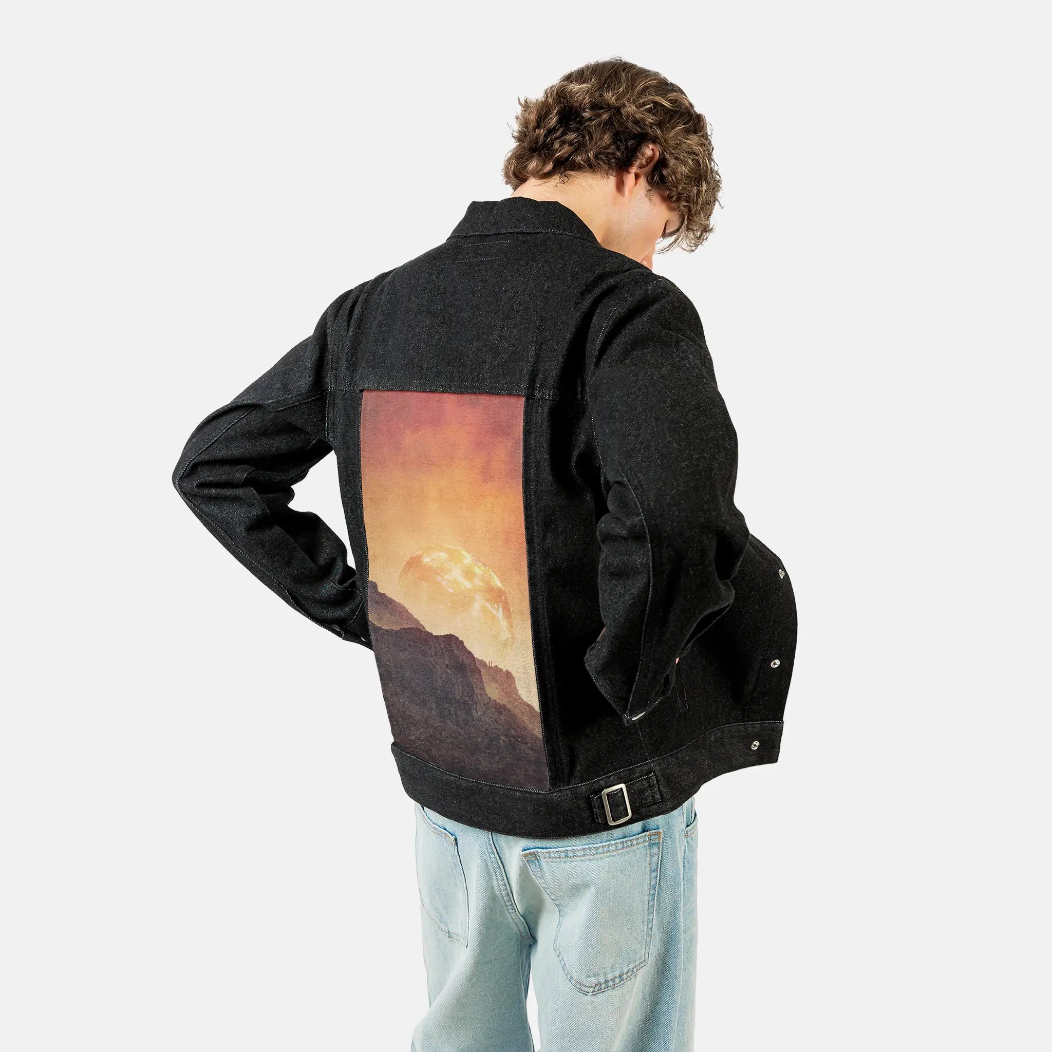 mountainsonmars patch on male og denim jacket in raven