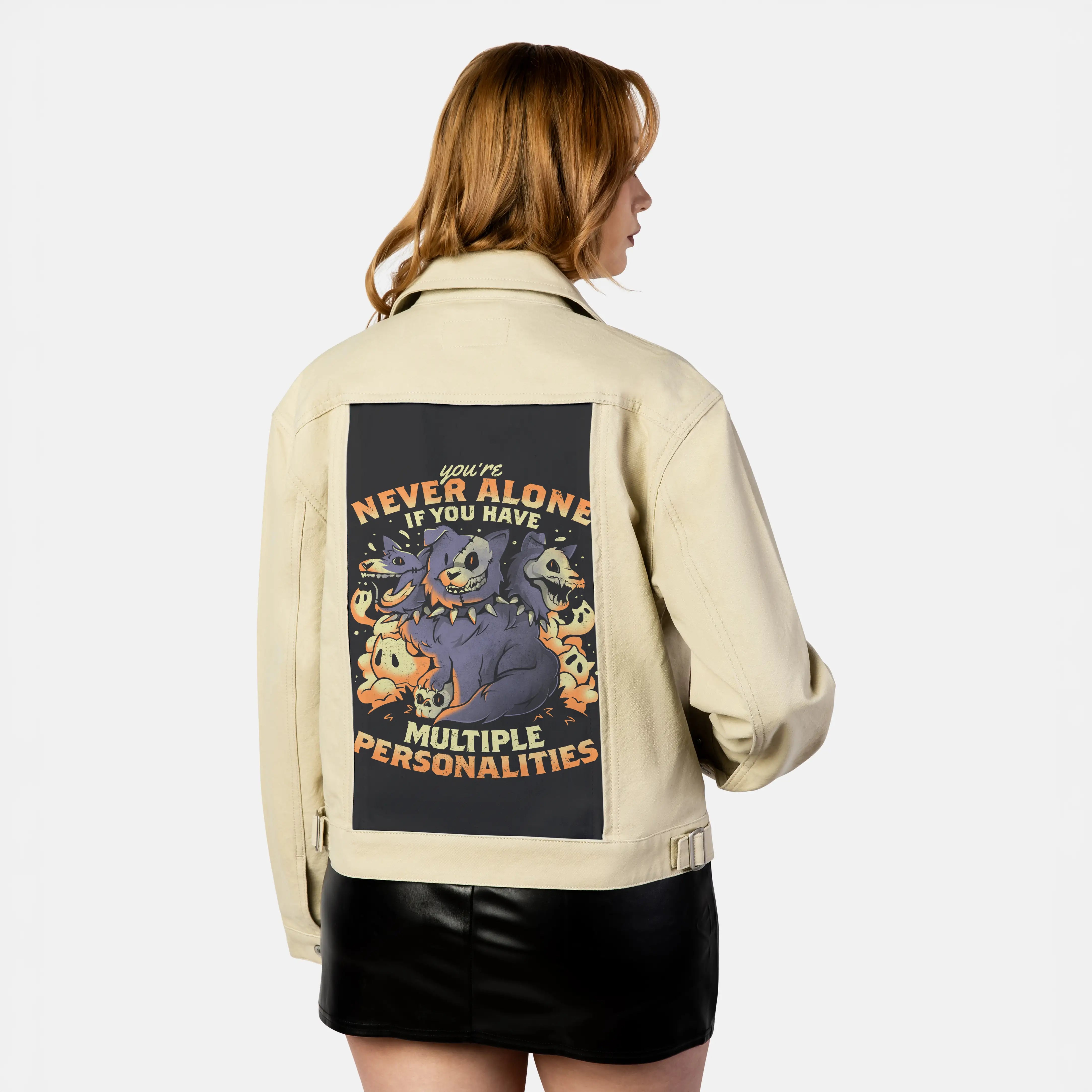 multiplepersonalities patch on female atelier canvas jacket in tan
