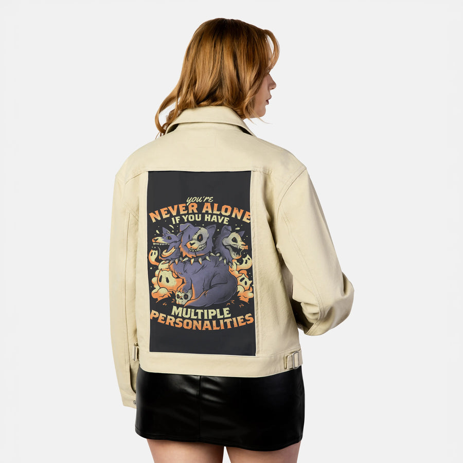 multiplepersonalities patch on female atelier canvas jacket in tan