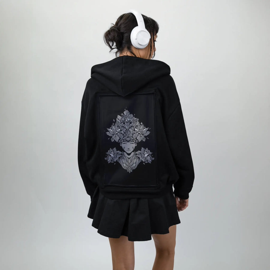 murgaii patch on female essential zip hoodie in after hours