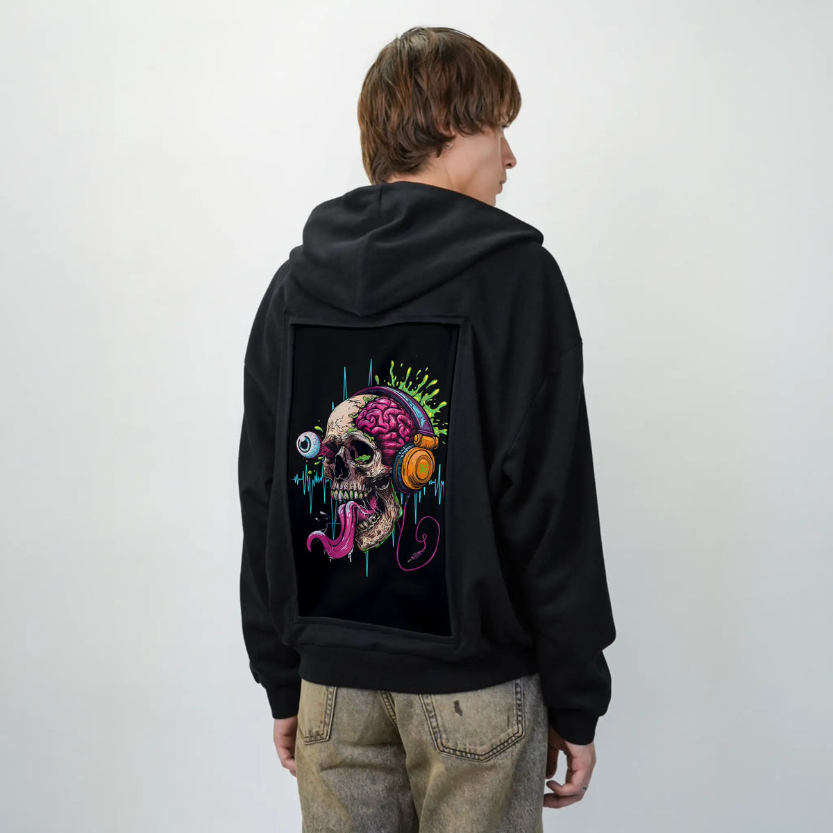 musicbeat patch on male essential zip hoodie in after hours