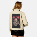 musickeepsmealive patch on female atelier canvas jacket in tan