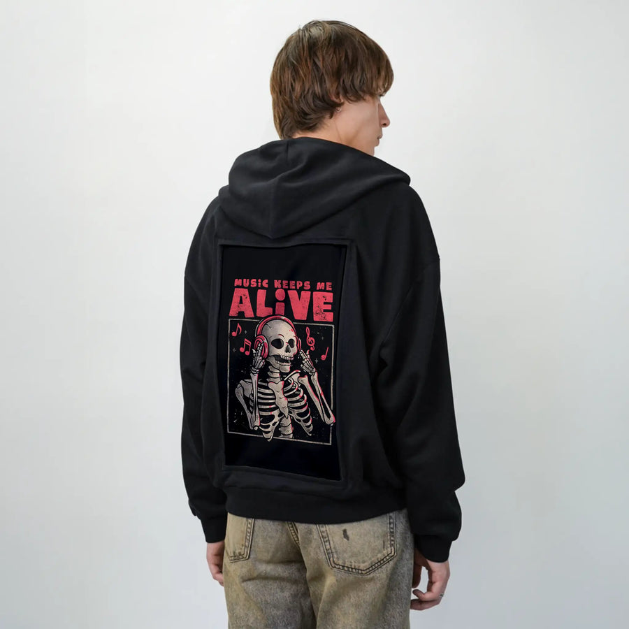 musickeepsmealive patch on male essential zip hoodie in after hours