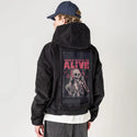 musickeepsmealive patch on male retro cord hoodie in onyx