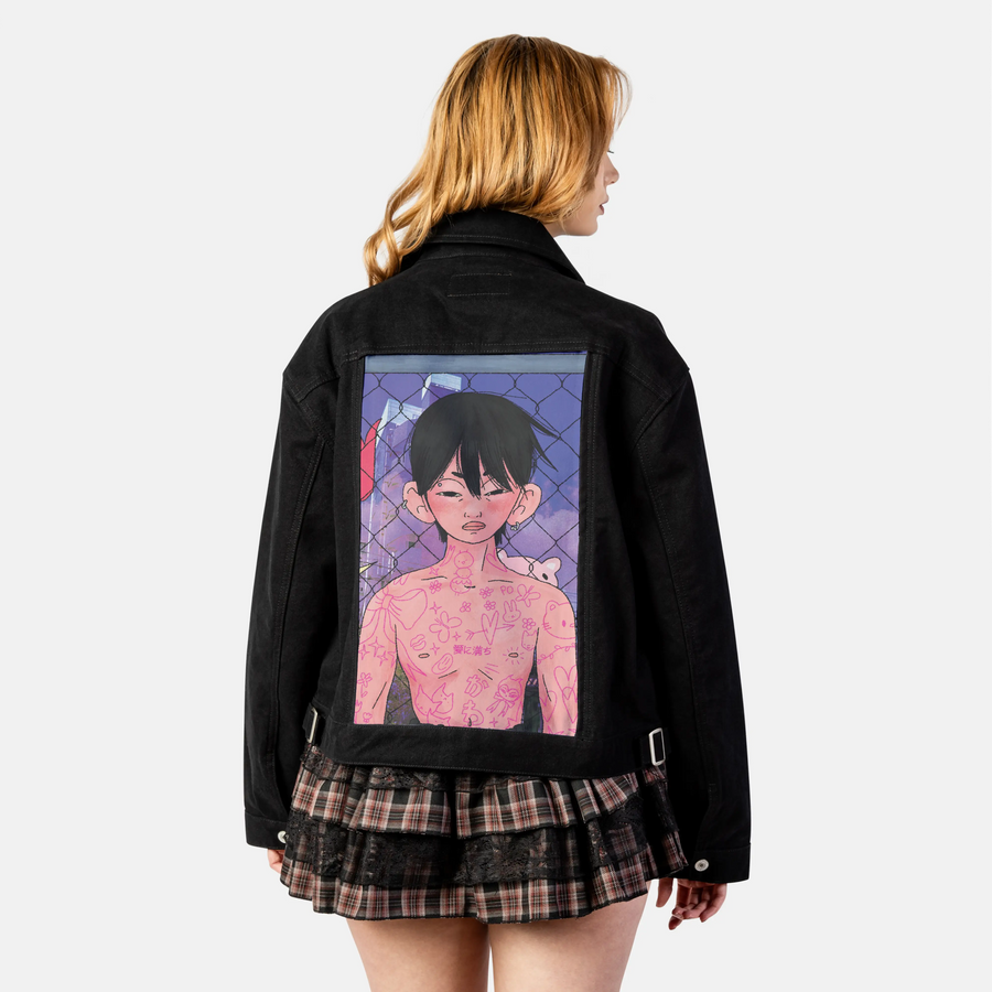 mydoodles patch on female atelier canvas jacket in nightfall