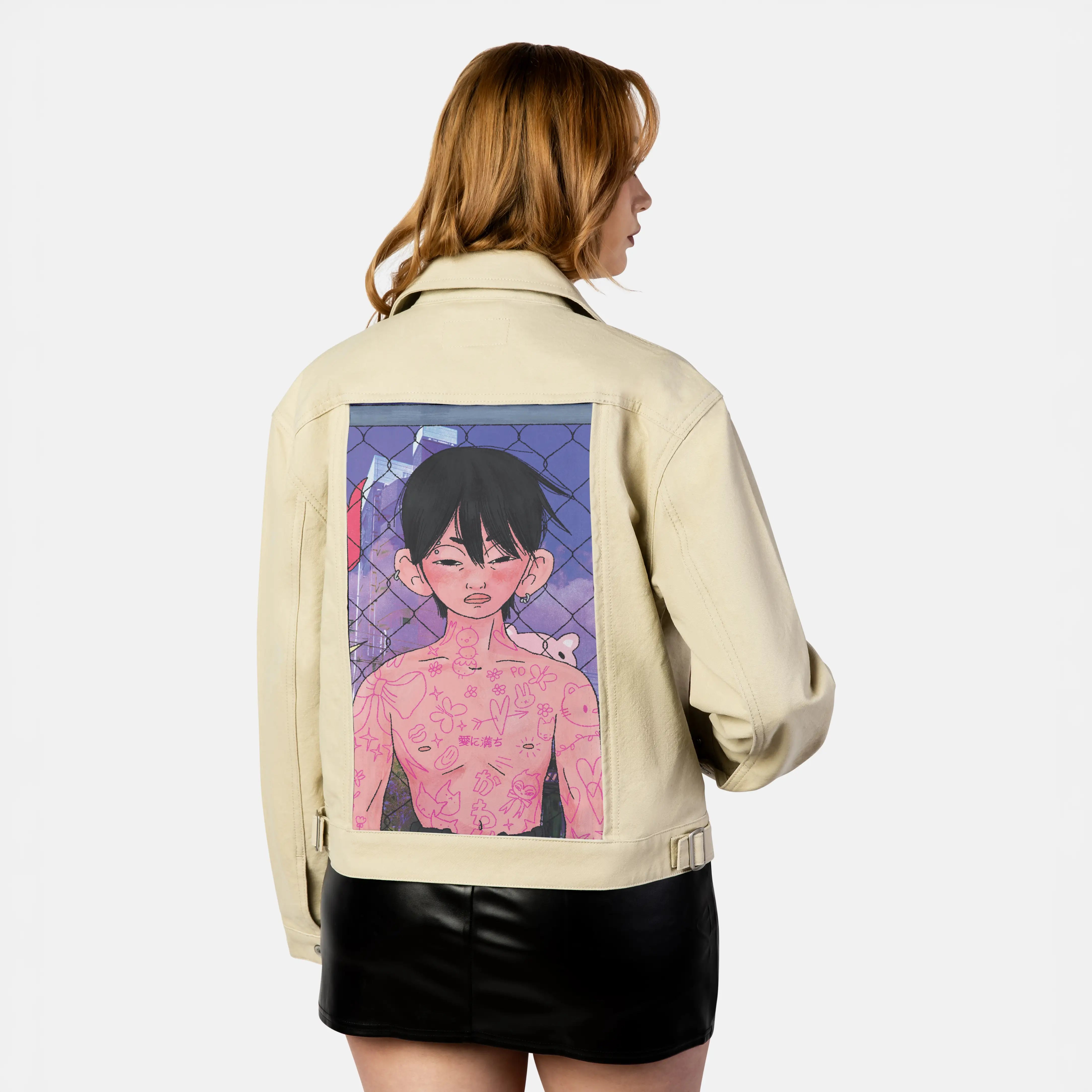 mydoodles patch on female atelier canvas jacket in tan