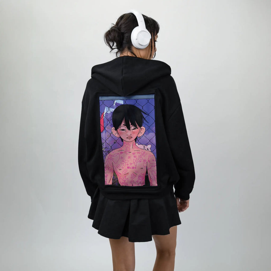mydoodles patch on female essential zip hoodie in after hours