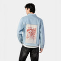 nagaremushi patch on male og denim jacket in oceanside