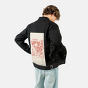 nagaremushi patch on male og denim jacket in raven