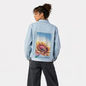 naptime patch on female og denim jacket in oceanside