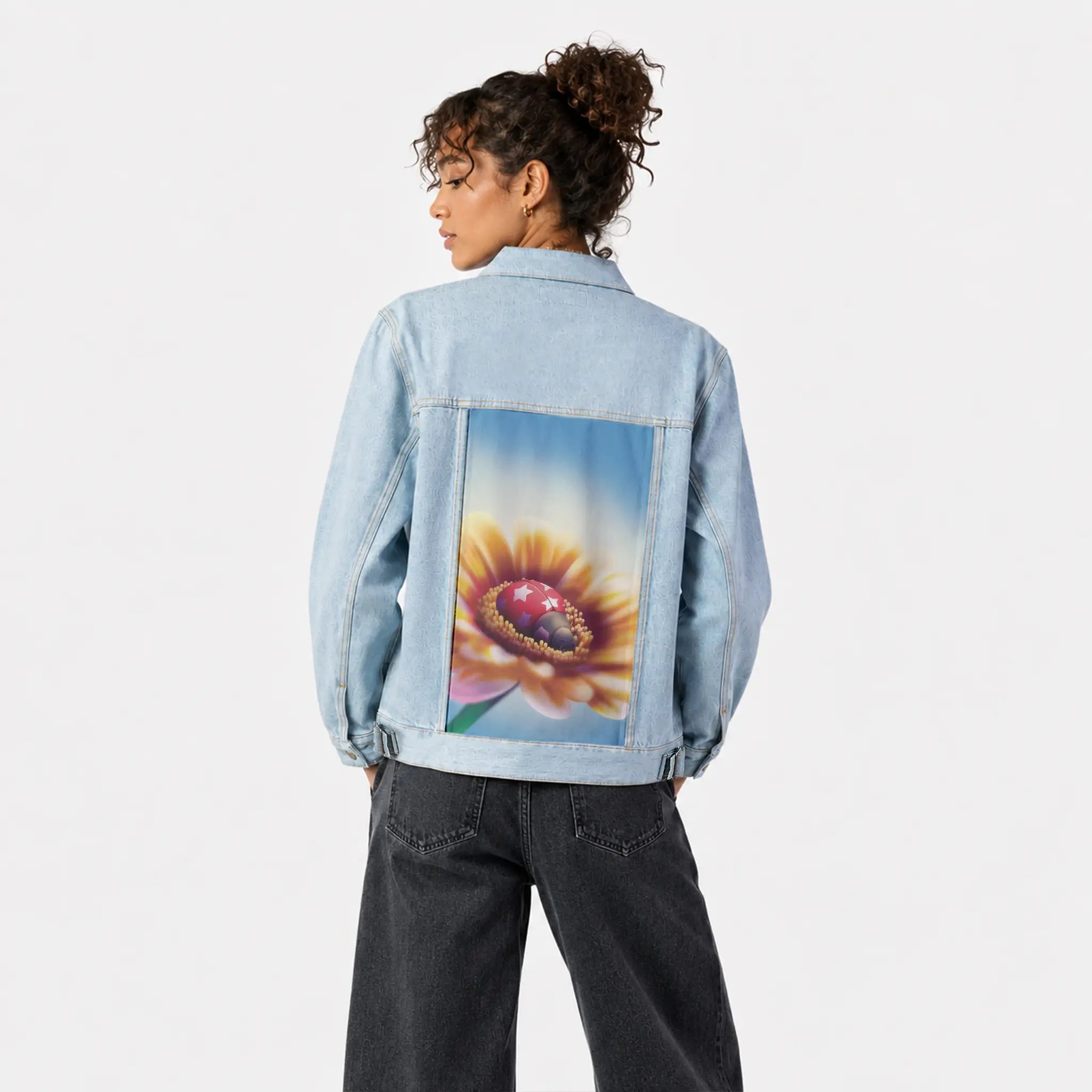 naptime patch on female og denim jacket in oceanside