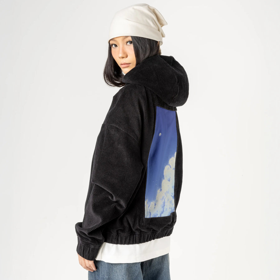 natsukumo patch on female retro cord hoodie in onyx
