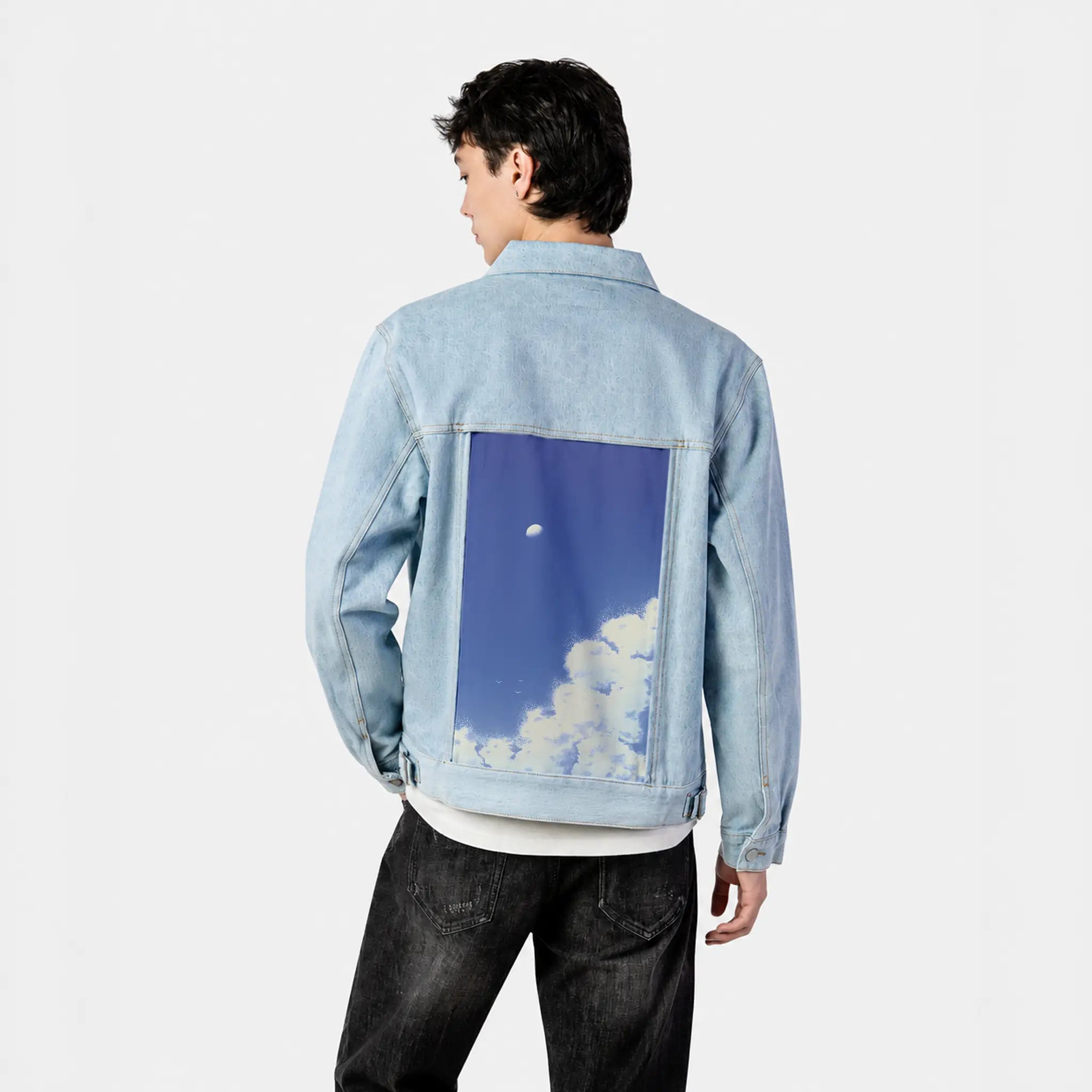 natsukumo patch on male og denim jacket in oceanside