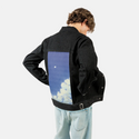 natsukumo patch on male og denim jacket in raven