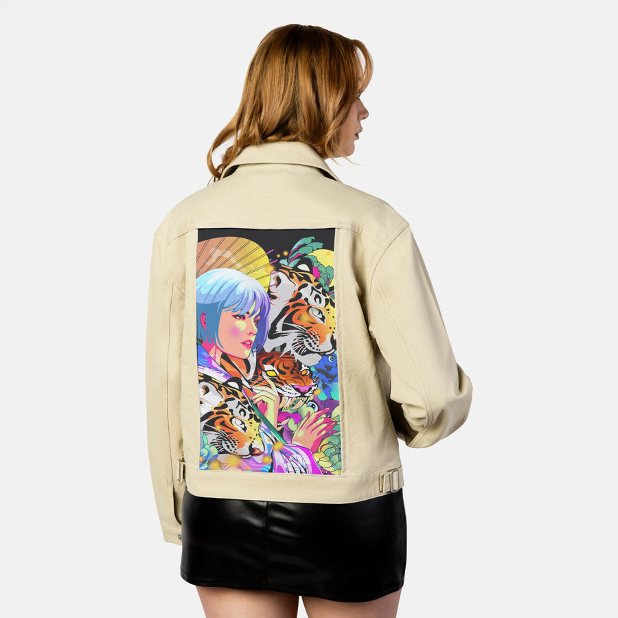 naturepop patch on female atelier canvas jacket in tan