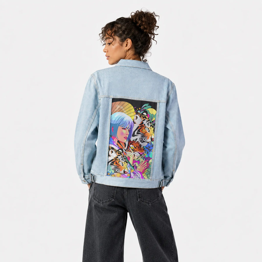 naturepop patch on female og denim jacket in oceanside