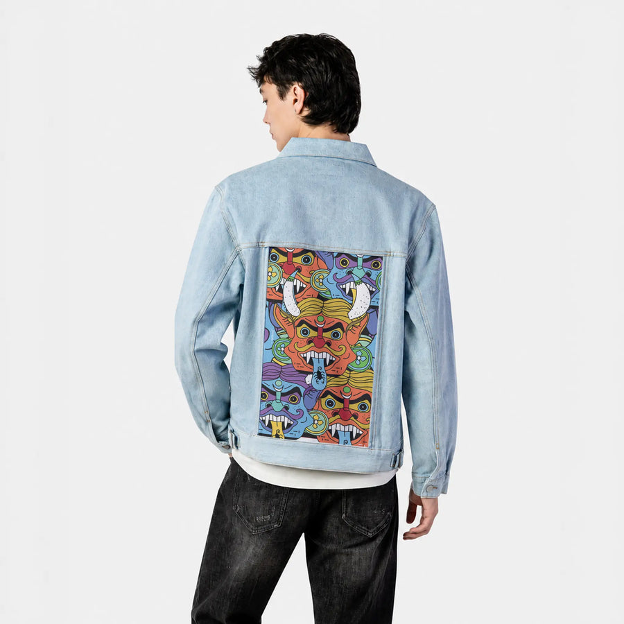 nazarbattu patch on male og denim jacket in oceanside