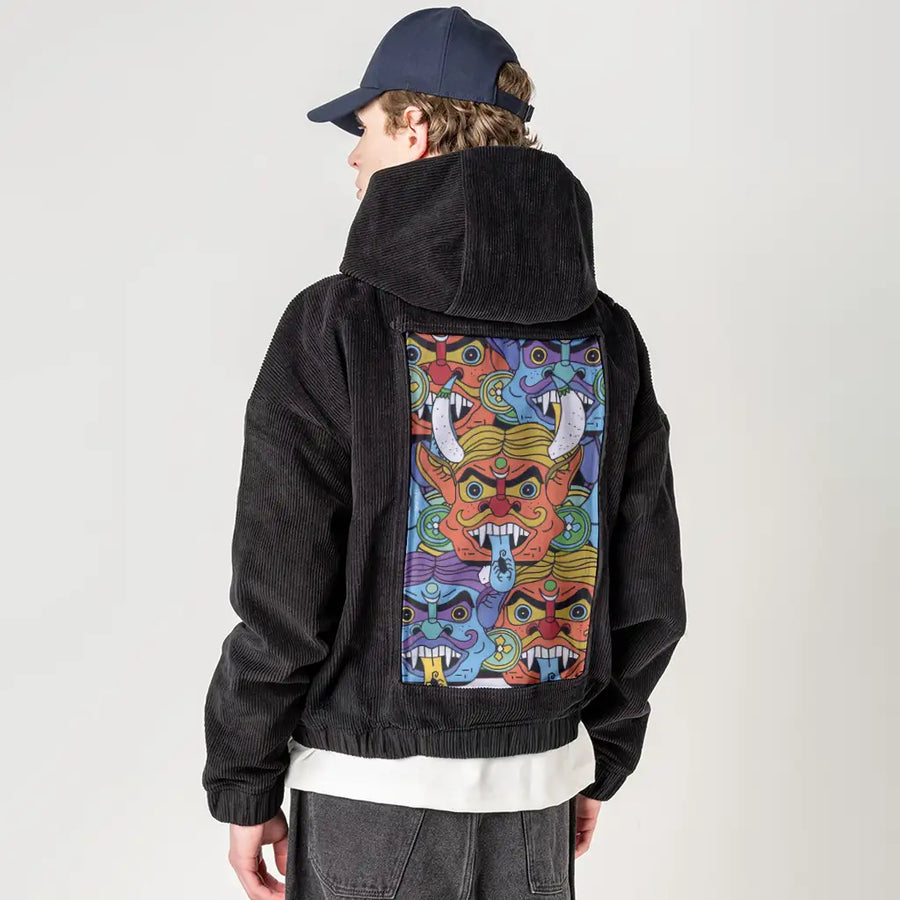 nazarbattu patch on male retro cord hoodie in onyx