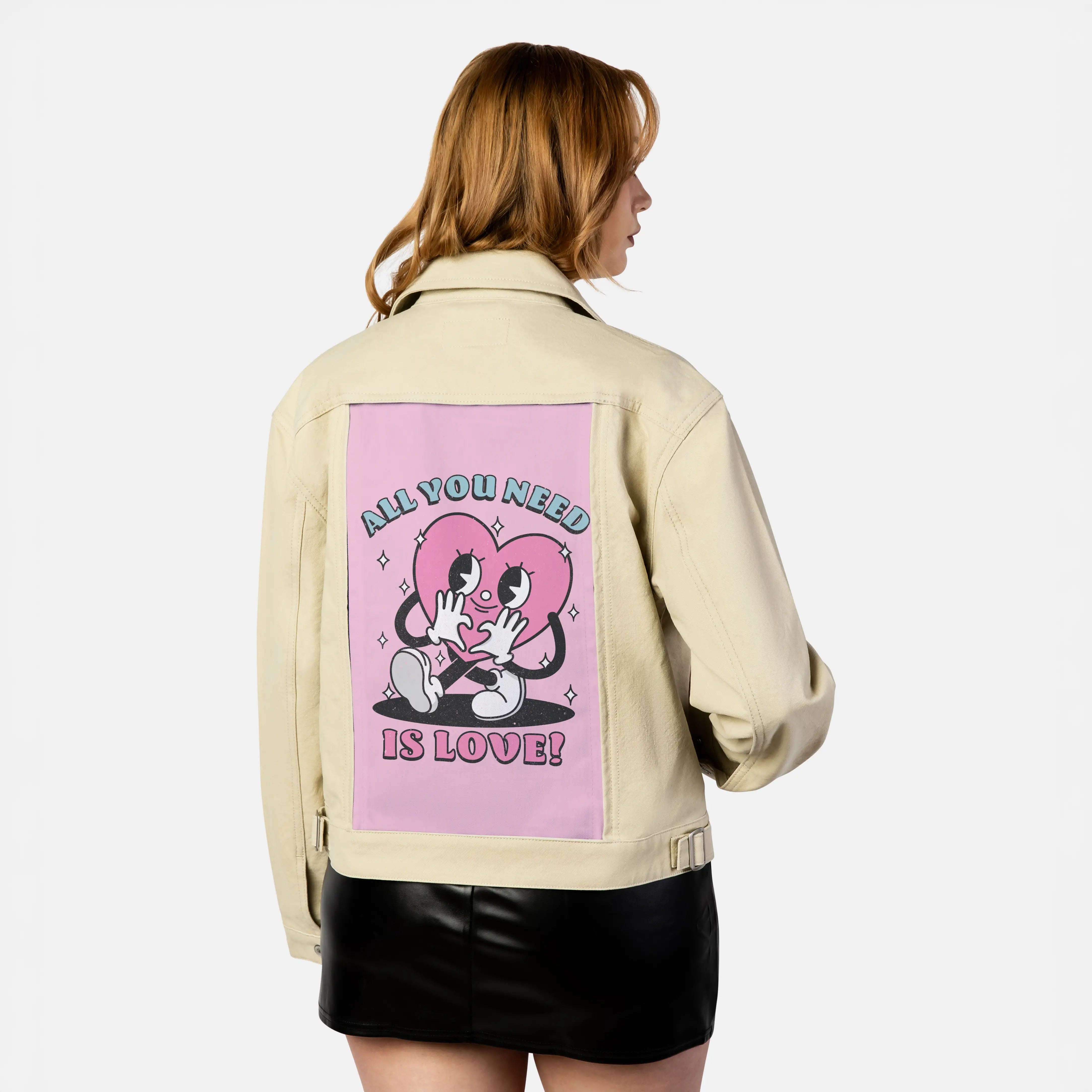 needinglove patch on female atelier canvas jacket in tan