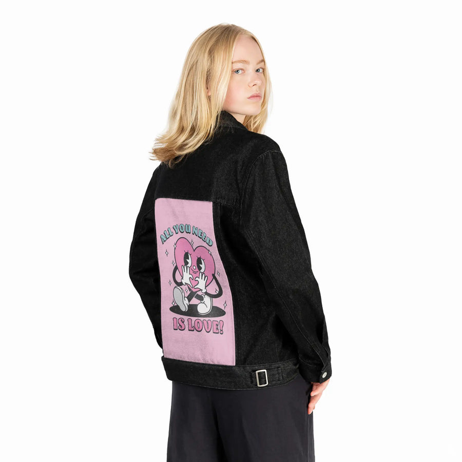 needinglove patch on female og denim jacket in raven