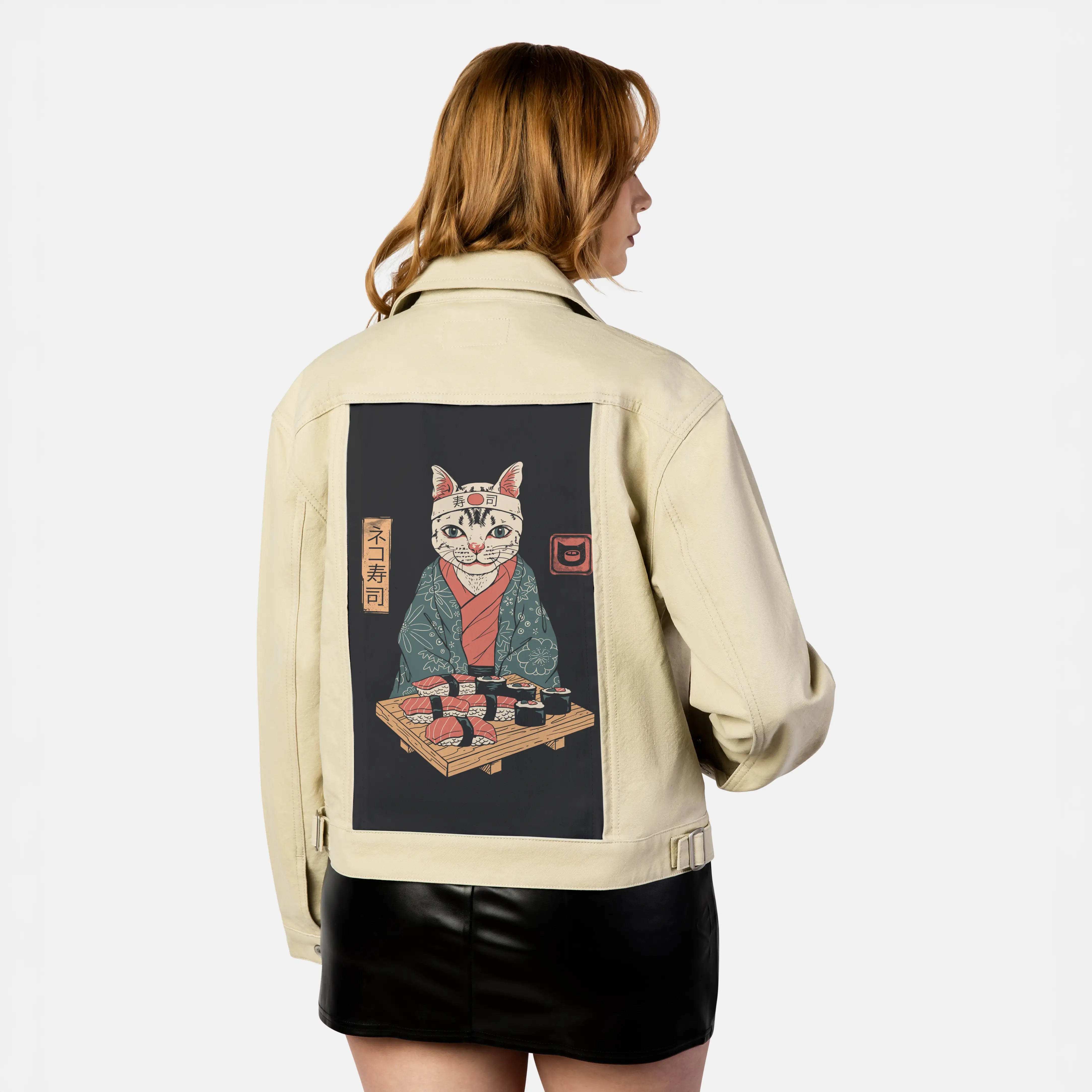 nekocatsushibar patch on female atelier canvas jacket in tan