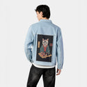 nekocatsushibar patch on male og denim jacket in oceanside