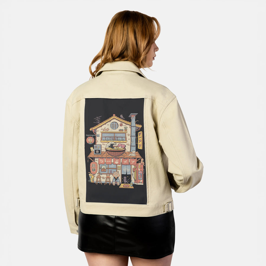 nekoramenhouse patch on female atelier canvas jacket in tan