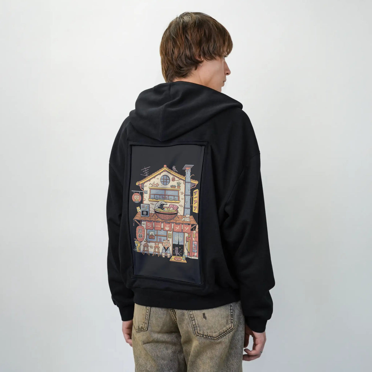 nekoramenhouse patch on male essential zip hoodie in after hours