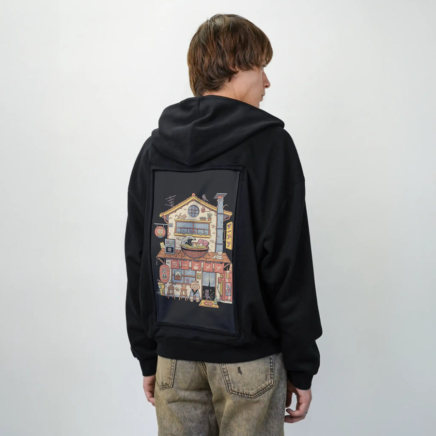 nekoramenhouse patch on male essential zip hoodie in after hours
