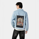 nekoramenhouse patch on male og denim jacket in oceanside