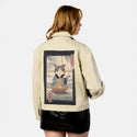 nekoramenukiyoe patch on female atelier canvas jacket in tan