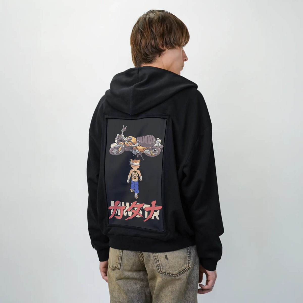 neomeowstercatana patch on male essential zip hoodie in after hours