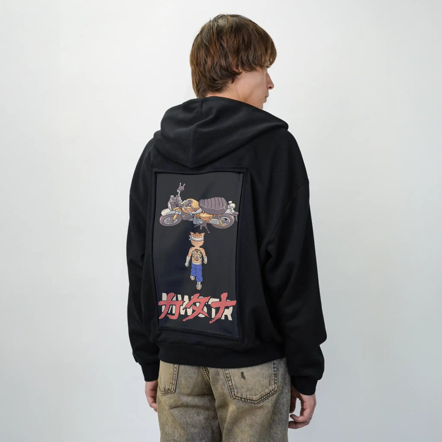 neomeowstercatana patch on male essential zip hoodie in after hours