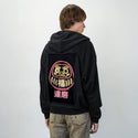 neondaruma patch on male essential zip hoodie in after hours