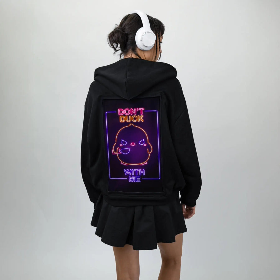 neondontduckwithme patch on female essential zip hoodie in after hours
