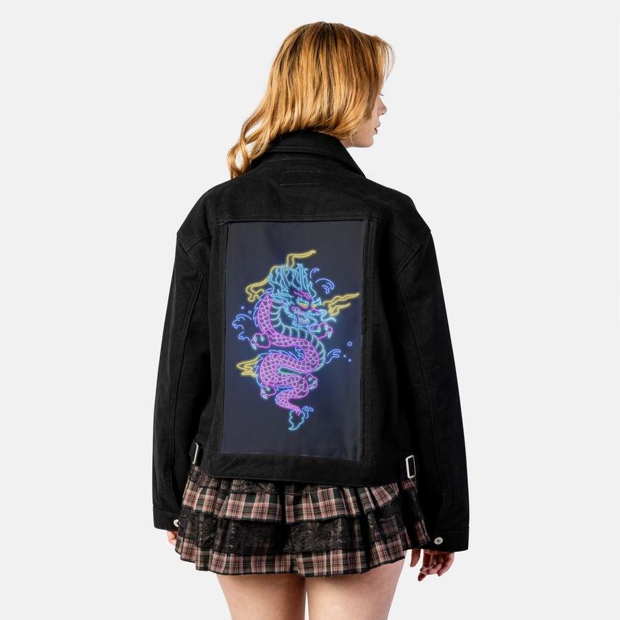 neondragon patch on female atelier canvas jacket in nightfall