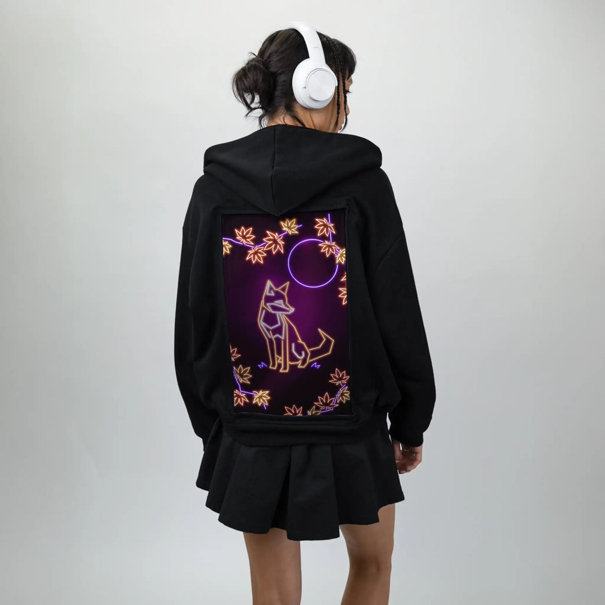 neonfox patch on female essential zip hoodie in after hours