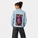 neonfox patch on female og denim jacket in oceanside