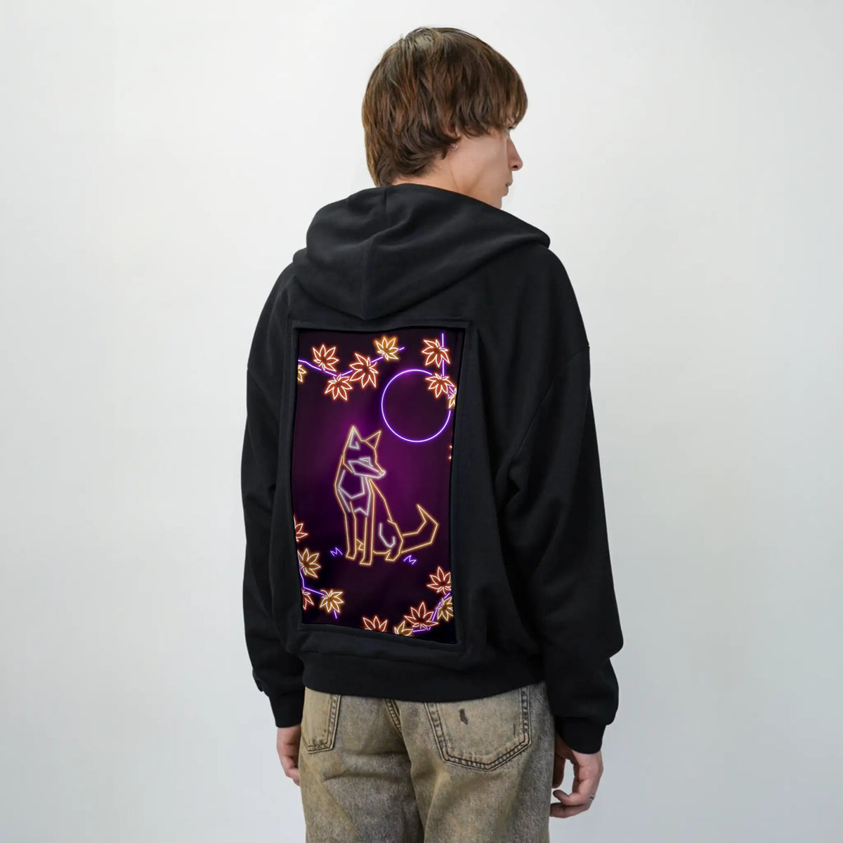 neonfox patch on male essential zip hoodie in after hours