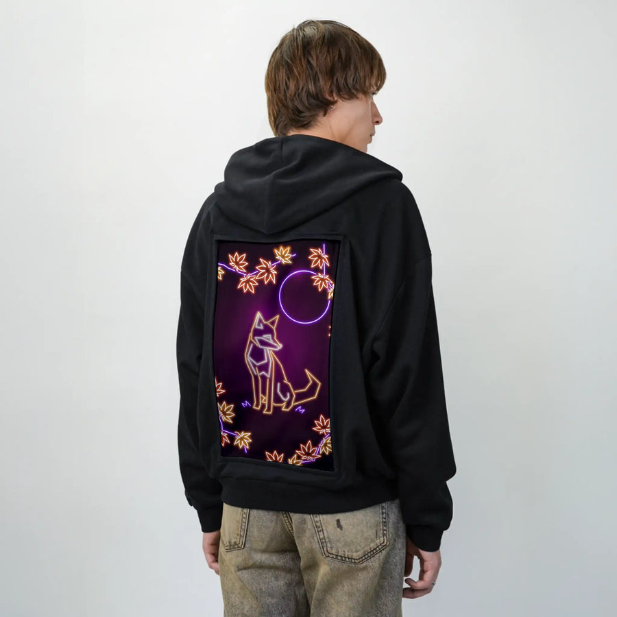 neonfox patch on male essential zip hoodie in after hours