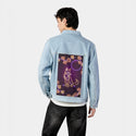 neonfox patch on male og denim jacket in oceanside