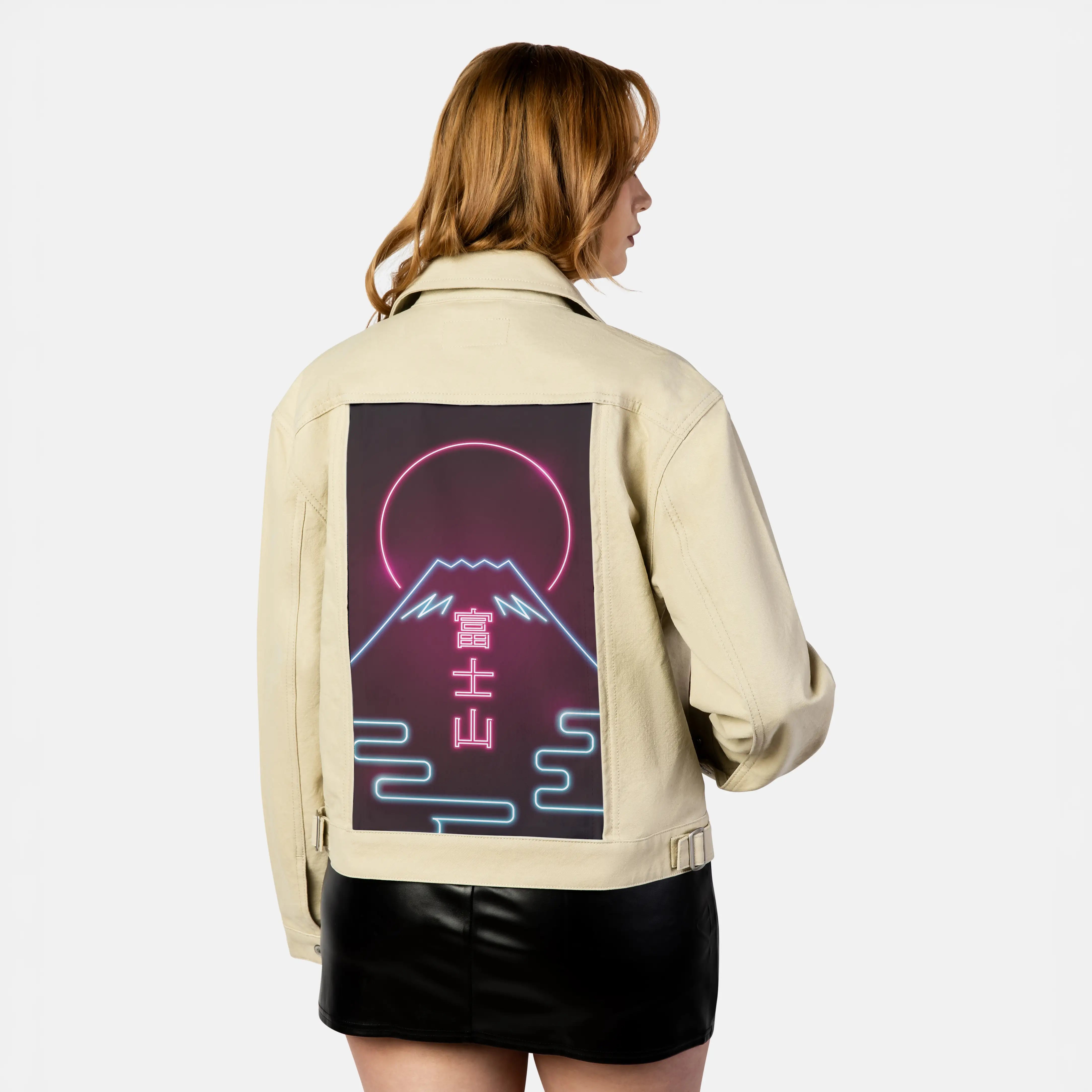 neonfuji patch on female atelier canvas jacket in tan