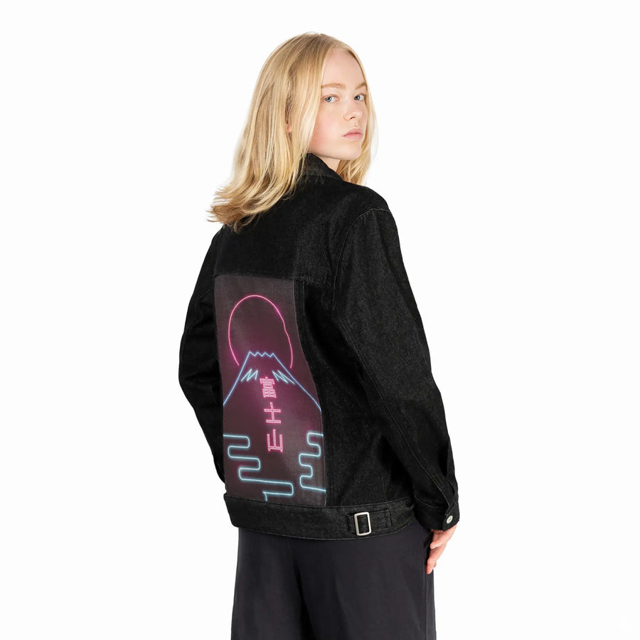 neonfuji patch on female og denim jacket in raven
