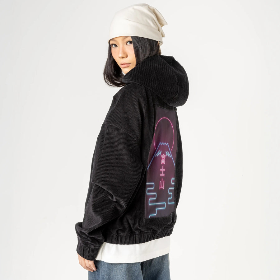 neonfuji patch on female retro cord hoodie in onyx