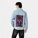 neonfuji patch on male og denim jacket in oceanside