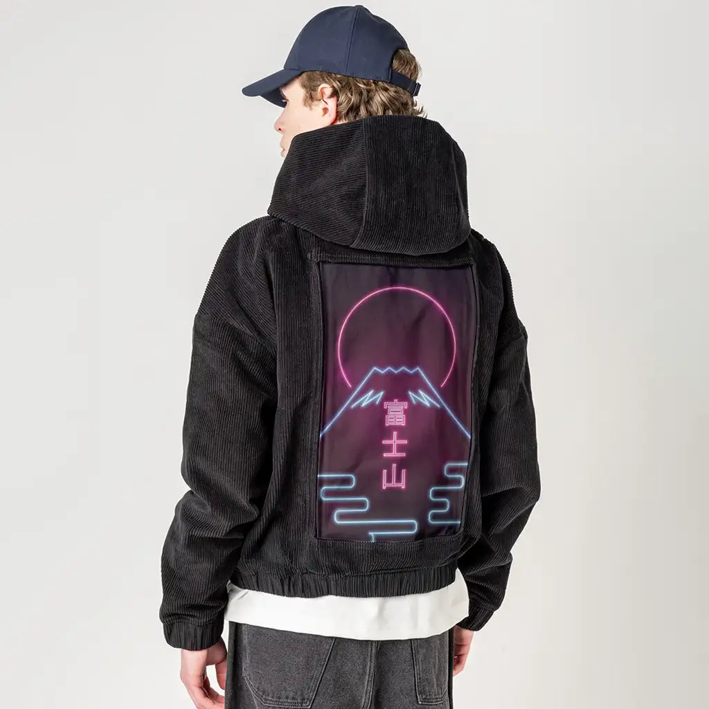 neonfuji patch on male retro cord hoodie in onyx